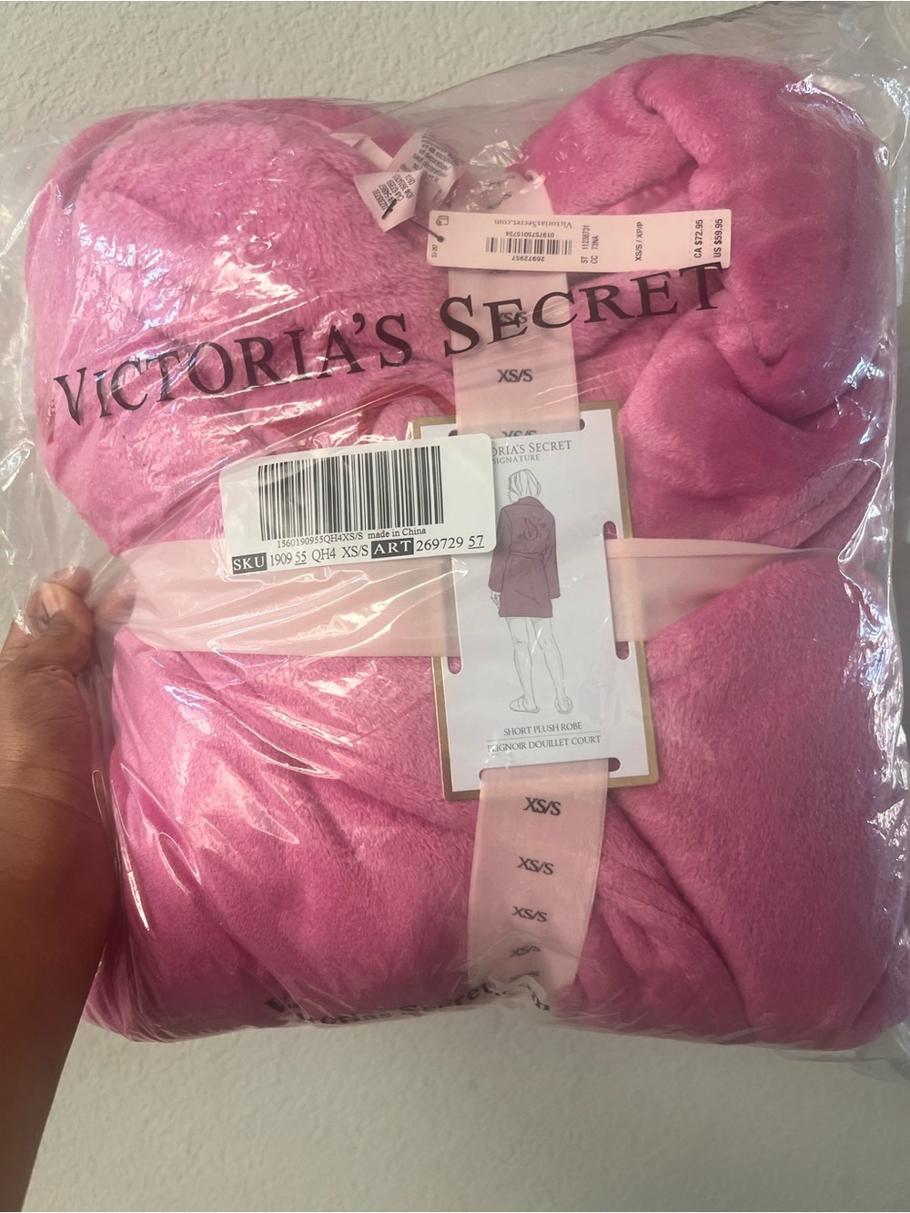 Victoria's Secret Plush Short Robe in Bright Pink